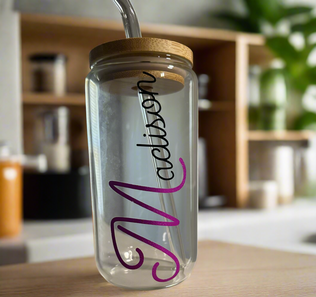 Personalized Iced Coffee Cup with bamboo lid and straw - Queen Cosmetics